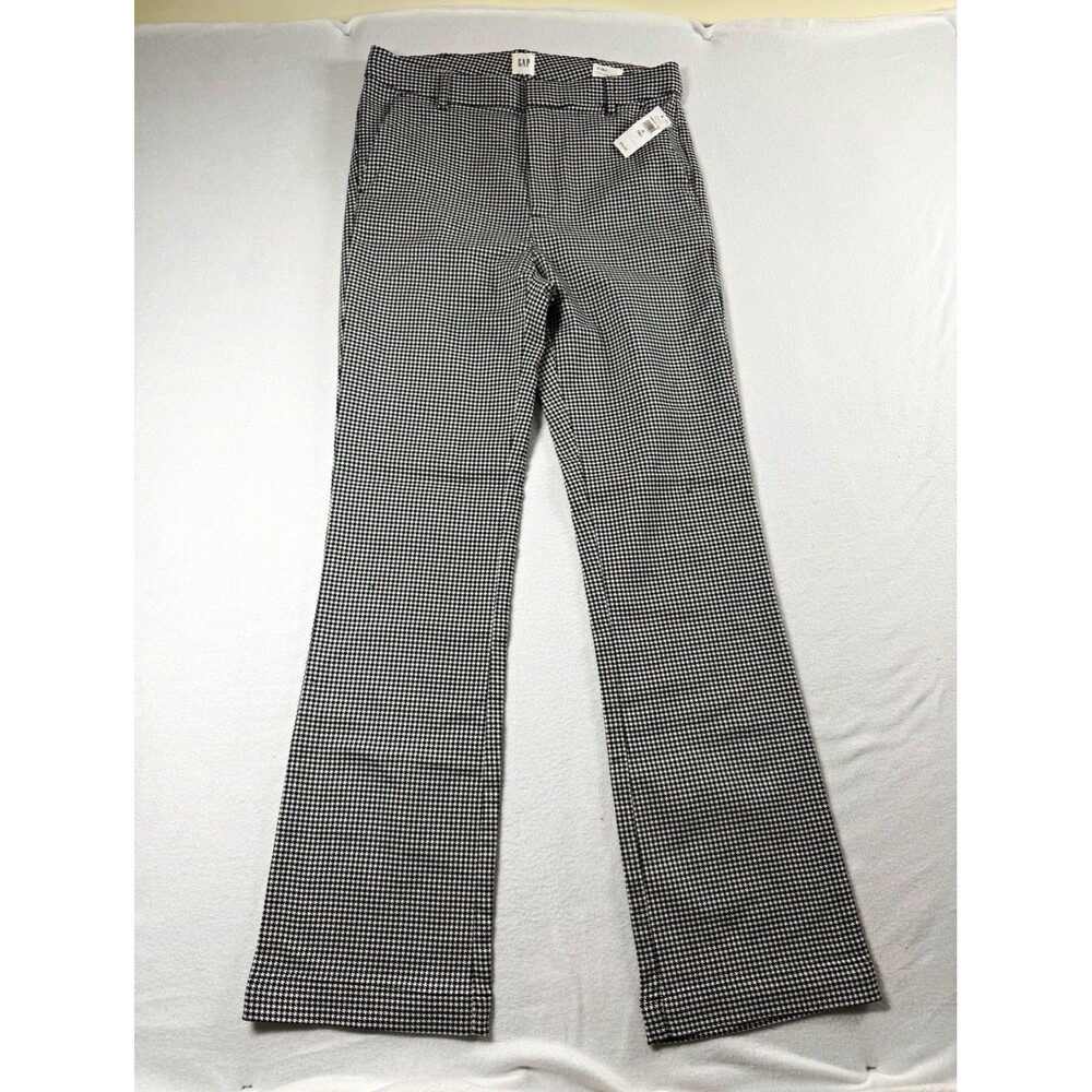 GAP Womens Dress Pants Tall Black White Size 10T High Rise Flare Pockets $79 577